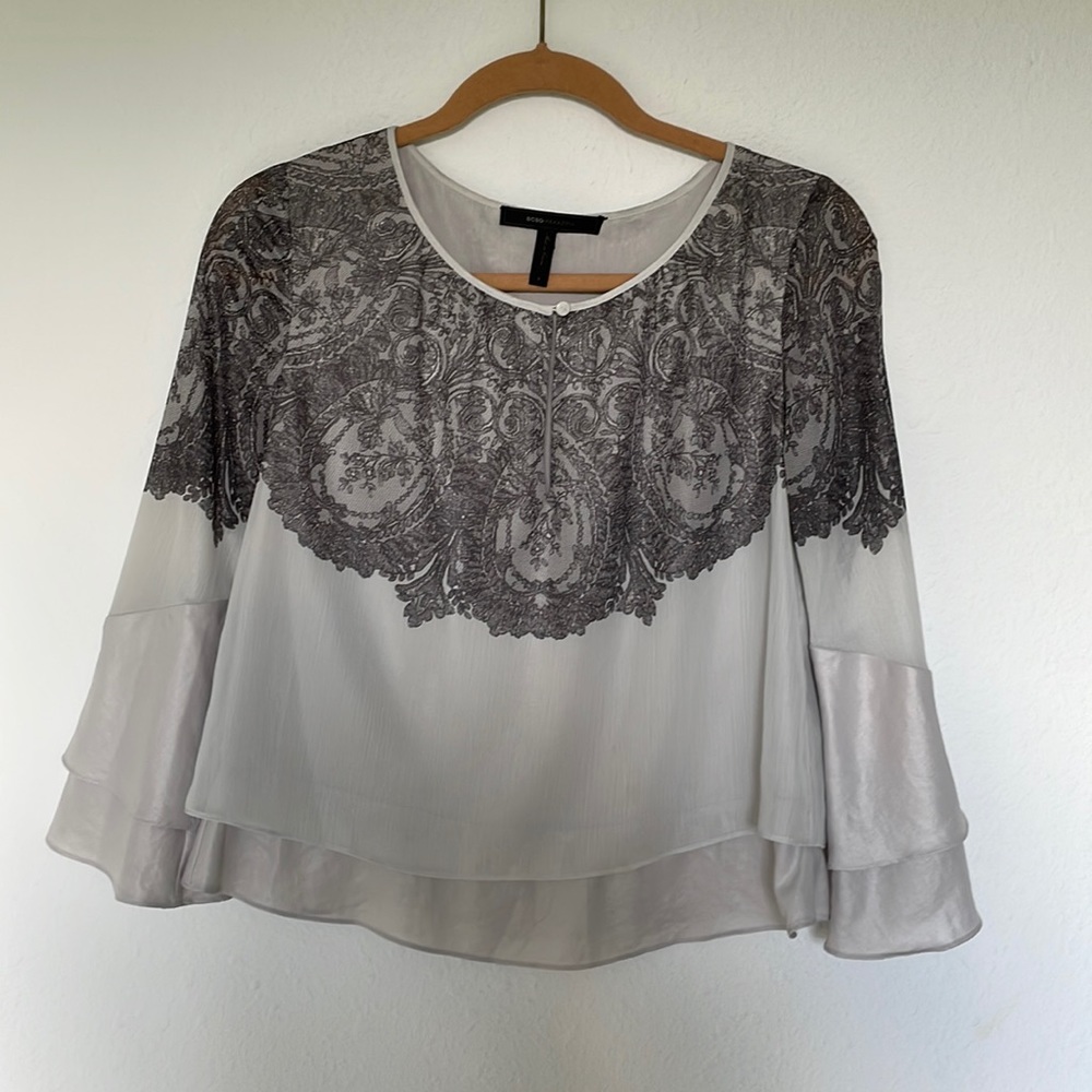 BCBGMAXAZRIA Layered Bell Sleeve Top Size S